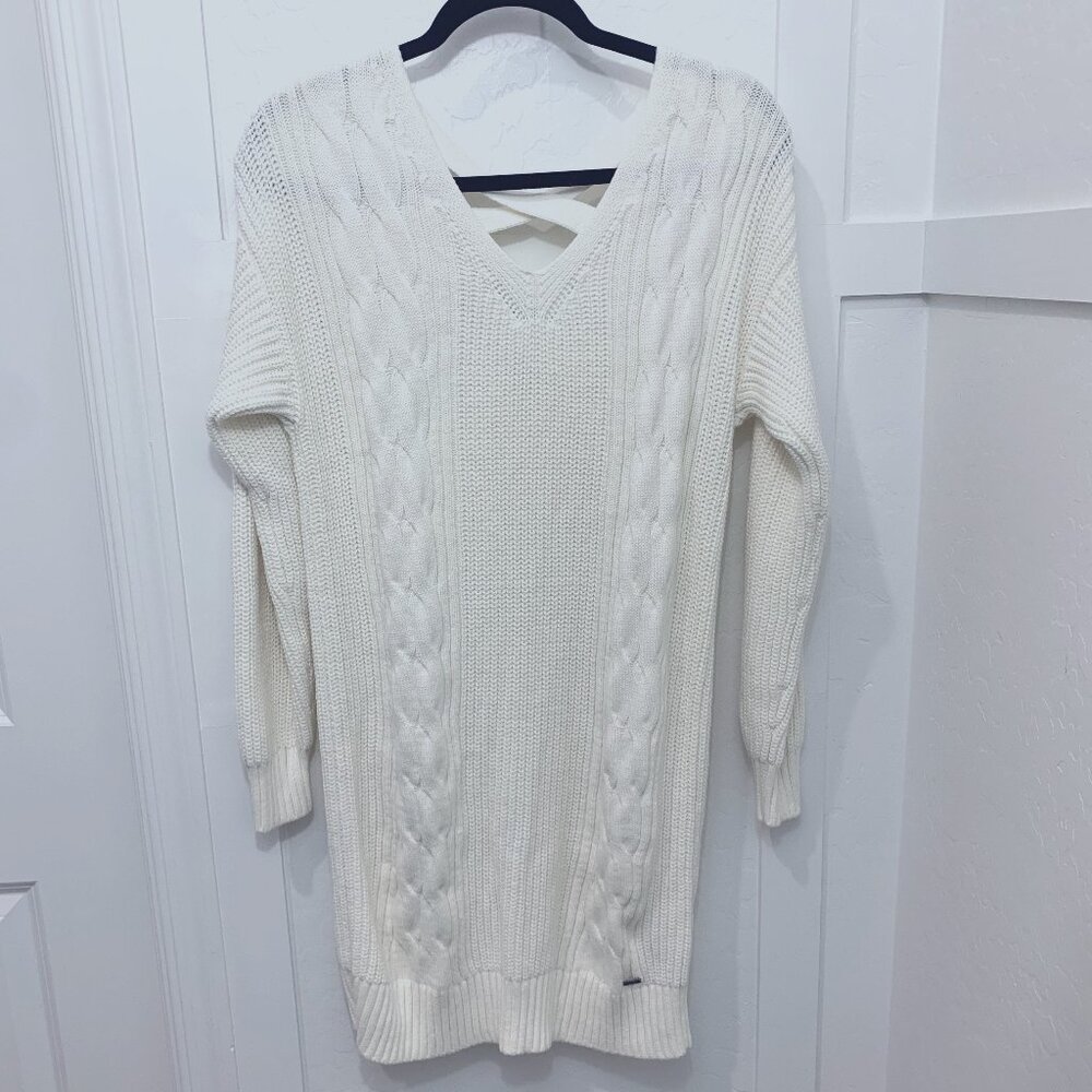 Hollister Women's Cream Cable Knit Sweater Dress Size L Large